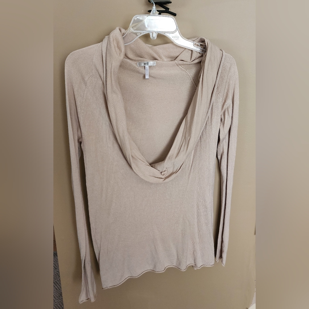 Chic Beige Deep Cowl Neck Tunic Top